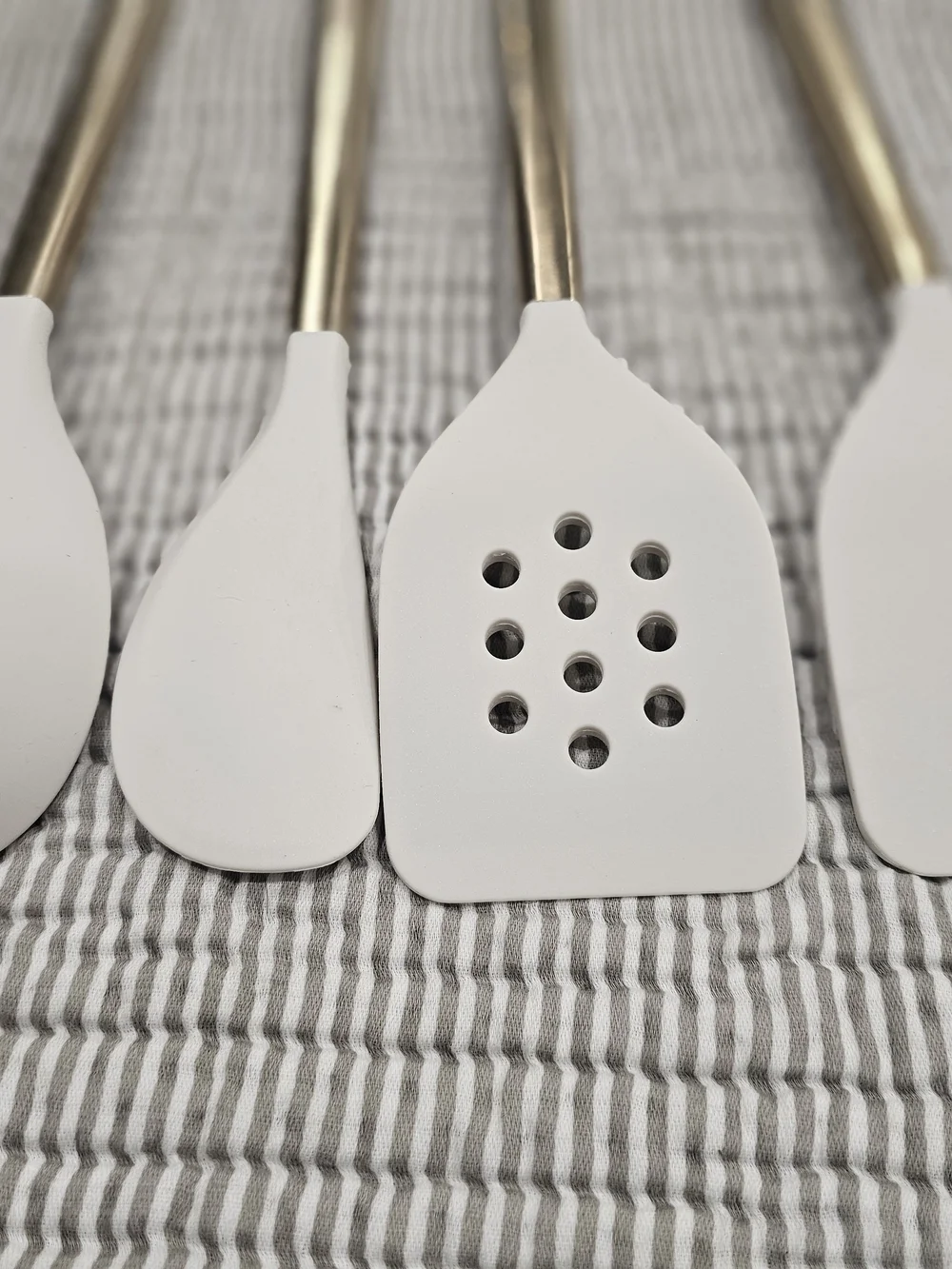 Figmint 4pc Silicone Utensil Set White/Gold Stainless Handles, Hanging Hole